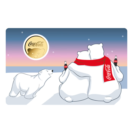 Золотий зливок у картці Coca-Cola «Полярний ведмедик», 1/1000 унції — лицьова сторона картки