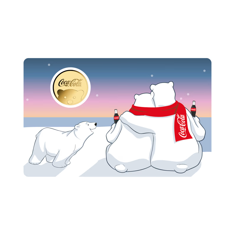 Złota Sztabka w karcie Coca-Cola Miś Polarny, 1/1000 uncji - card front Złota Sztabka w karcie Coca-Cola Miś Polarny, 1/1000 uncji - card front