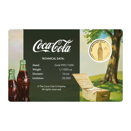 Gold Bar in the Coca-Cola Picnic card, 1/1000 ounce - card front