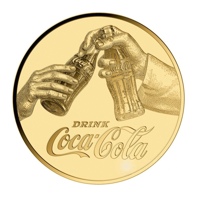 Goldbarren auf der Coca-Cola-Picknick-Karte, 1/1000 Unze – Vorderseite der Münze Goldbarren auf der Coca-Cola-Picknick-Karte, 1/1000 Unze – Vorderseite der Münze