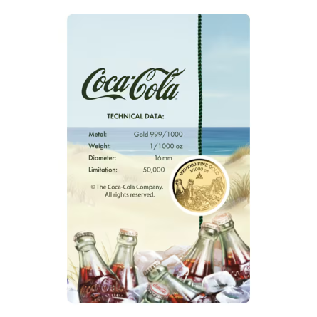 Złota Moneta w karcie Coca-Cola Refreshment, 1/1000 uncji