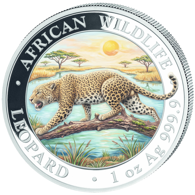 Srebrna Moneta: African Wildlife: Leopard 2026 Color, 1 uncja - rewers