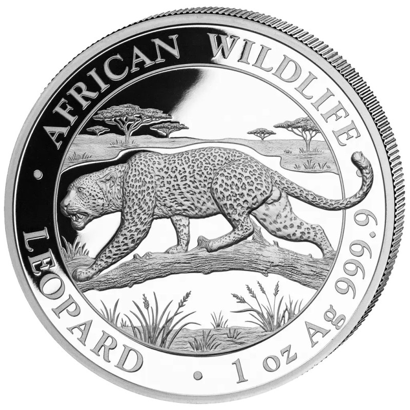 Silbermünze: „African Wildlife: Leopard 2026“, 1 Unze, Vorderseite Silbermünze: „African Wildlife: Leopard 2026“, 1 Unze, Vorderseite