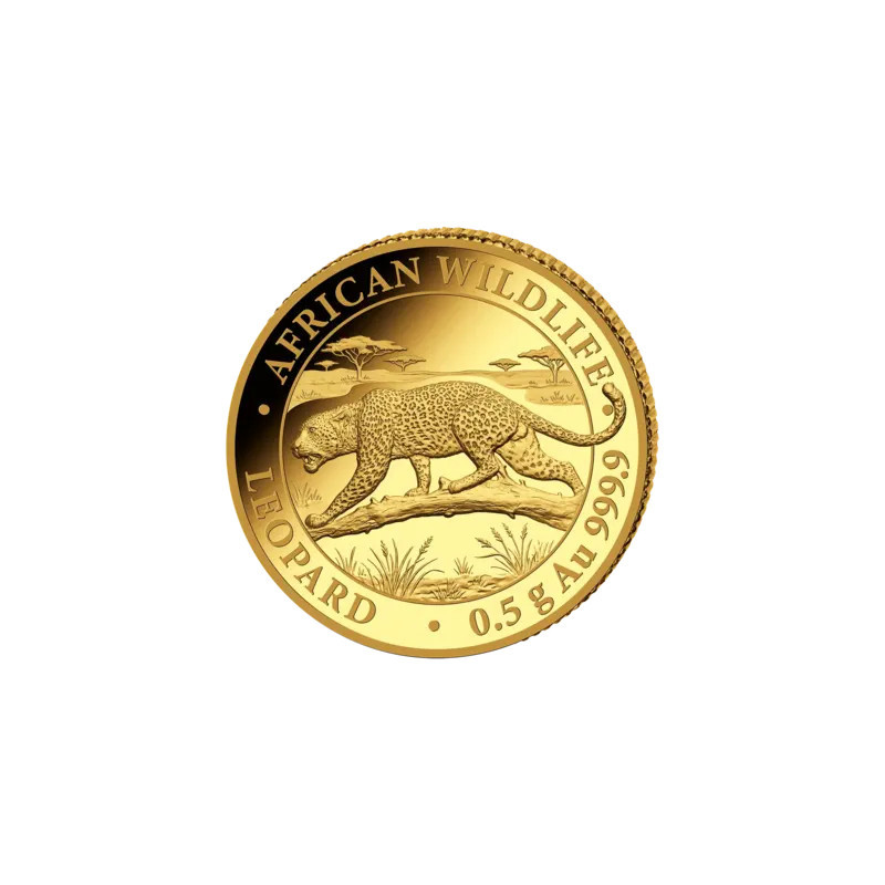 Goldmünze: African Wildlife: Leopard 2026, 0,5 Gramm – Vorderseite der Münze Goldmünze: African Wildlife: Leopard 2026, 0,5 Gramm – Vorderseite der Münze