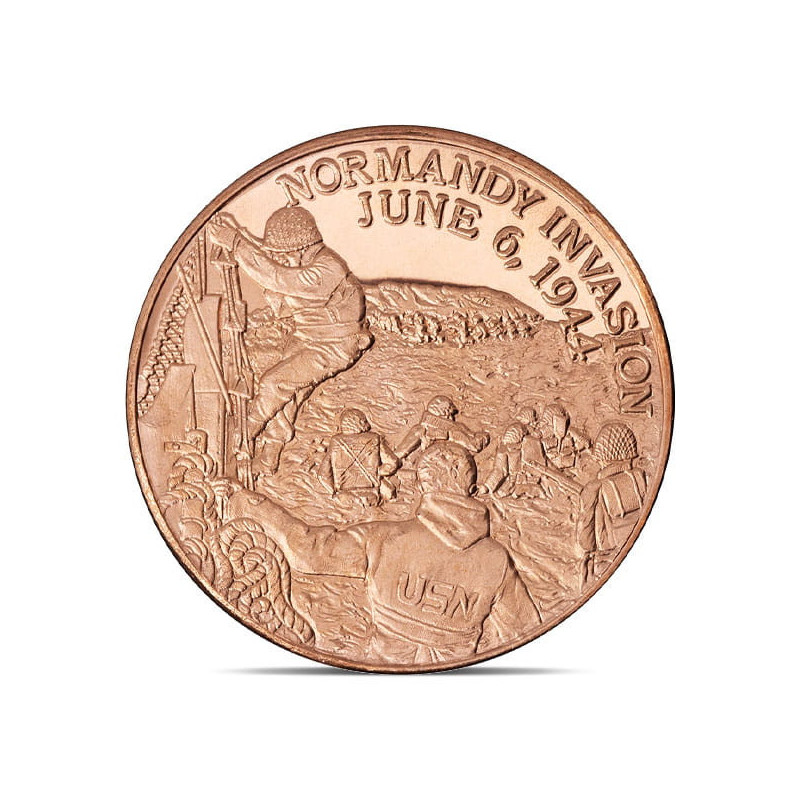 Miedziany Medal Normandy Invasion, 1 uncja - front Miedziany Medal Normandy Invasion, 1 uncja - front