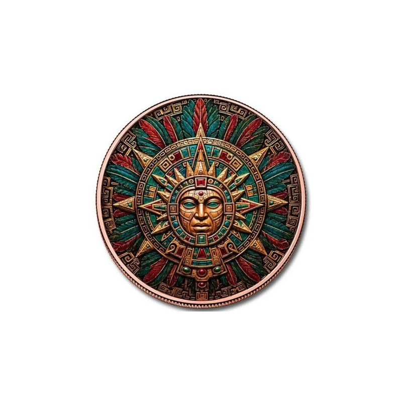 Miedziany Medal Aztec Sun Relic Color, 5 uncji - coin front