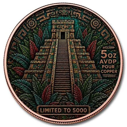 Aztec Sun Relic Color Copper Medal, 5 ounces - coin front