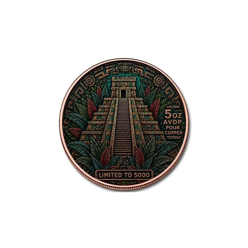 Kupfermedaille „Aztec Sun Relic Color“, 5 Unzen – Münzrückseite
