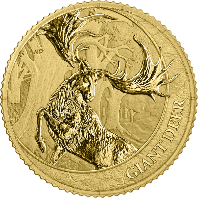 Złota Moneta Germania Mint Megafauna: Giant Deer 2026, 1/10 uncji - awers