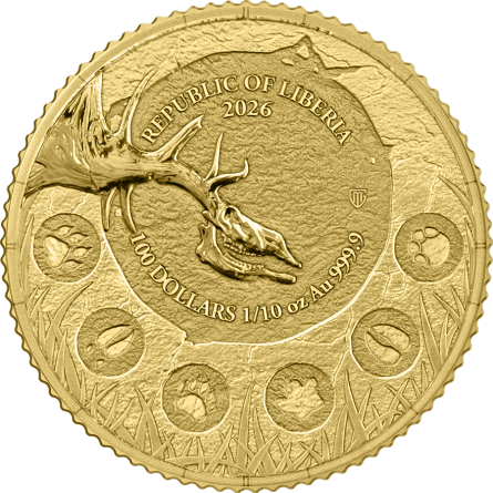 Złota Moneta Germania Mint Megafauna: Giant Deer 2026, 1/10 uncji - awers