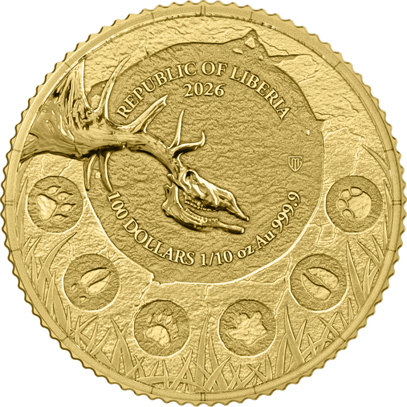 Germania Mint Megafauna Gold Coin: Giant Deer 2026, 1/10 ounce - reverse side