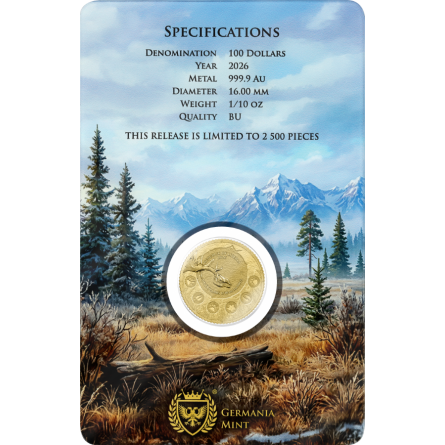 Germania Mint Megafauna Gold Coin: Giant Deer 2026, 1/10 ounce - reverse