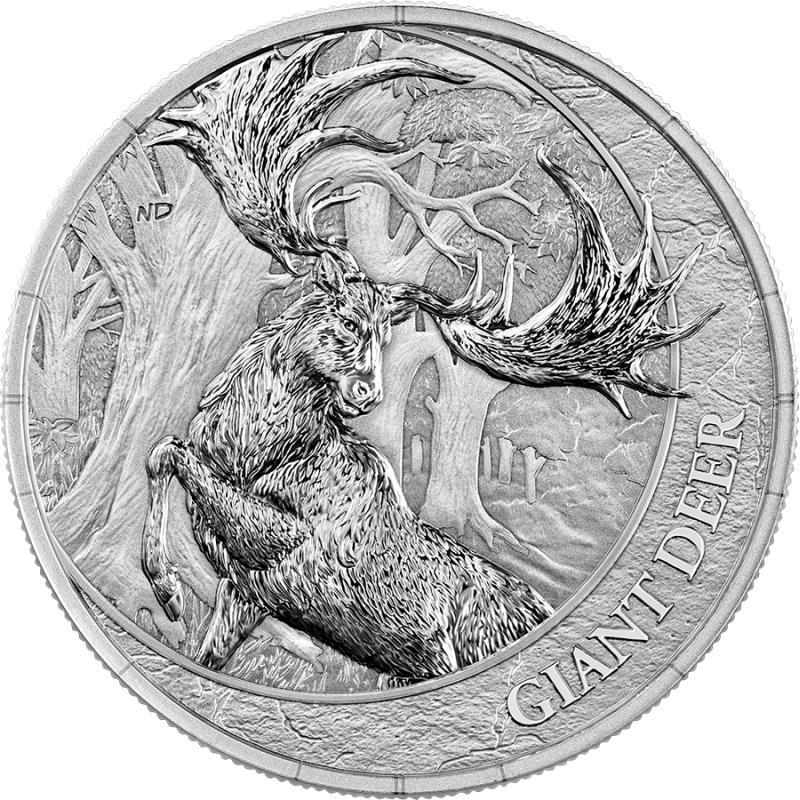 Срібна монета Germania Mint «Мегафауна»: «Гігантський олень» 2026 BU, 1 унція — аверс