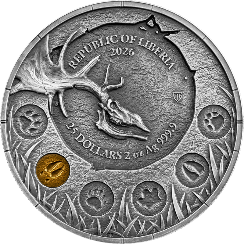Silbermünze „Germania Mint Megafauna: Riesenhirsch“ 2026 UHR, 2 Unzen Silbermünze „Germania Mint Megafauna: Riesenhirsch“ 2026 UHR, 2 Unzen