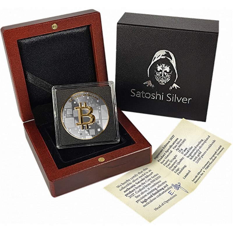 Срібна медаль «Bitcoin Signature» 1000 SATS, 21 грам срібла + золота