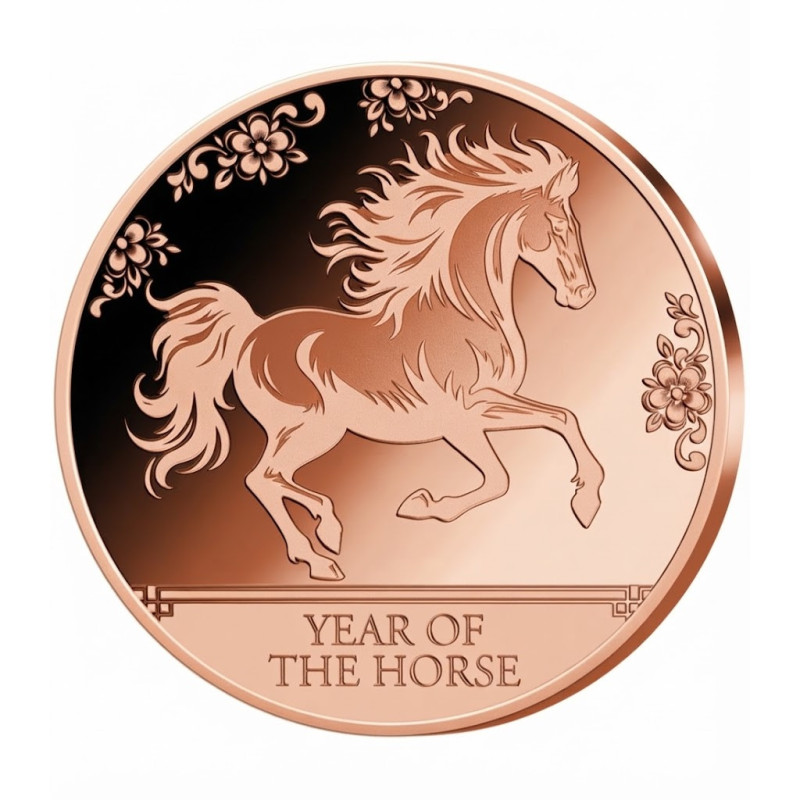 Kupfermedaille „Year of the Horse“, 1 Unze, Vorderseite Kupfermedaille „Year of the Horse“, 1 Unze, Vorderseite