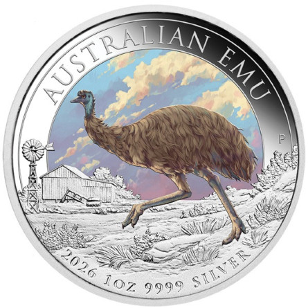 Srebrna Moneta Australian Emu 2026 Color, 1 uncja - rewers