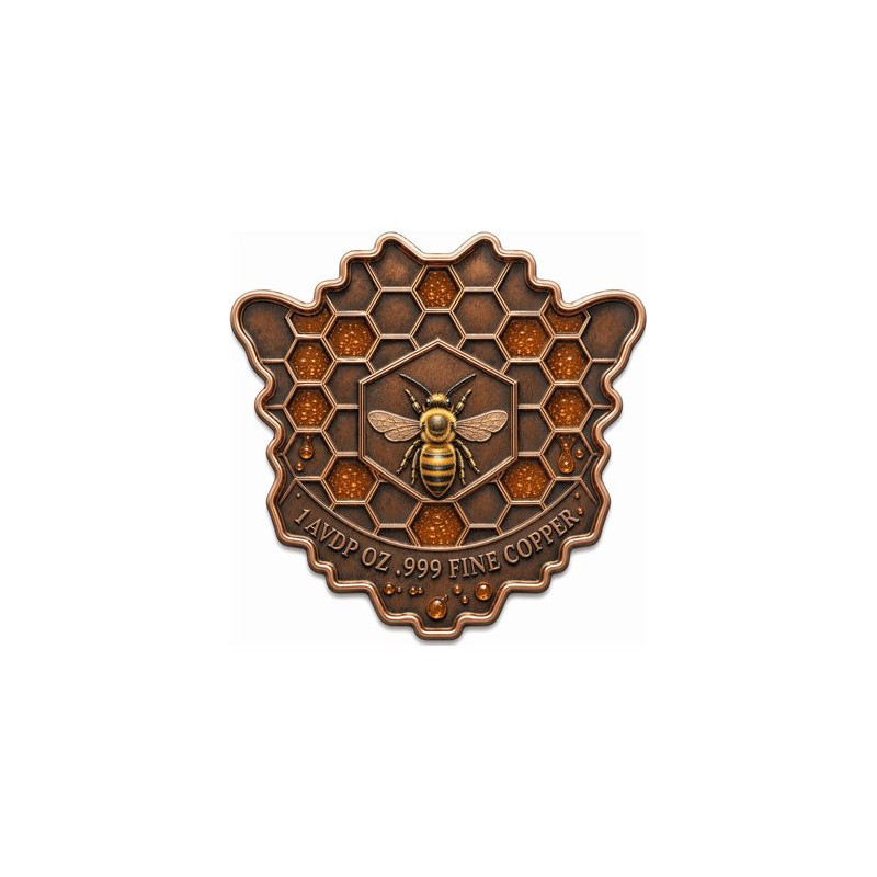 Honey Queen-Kupfermünze, 1 Unze – Rückseite Honey Queen-Kupfermünze, 1 Unze – Rückseite