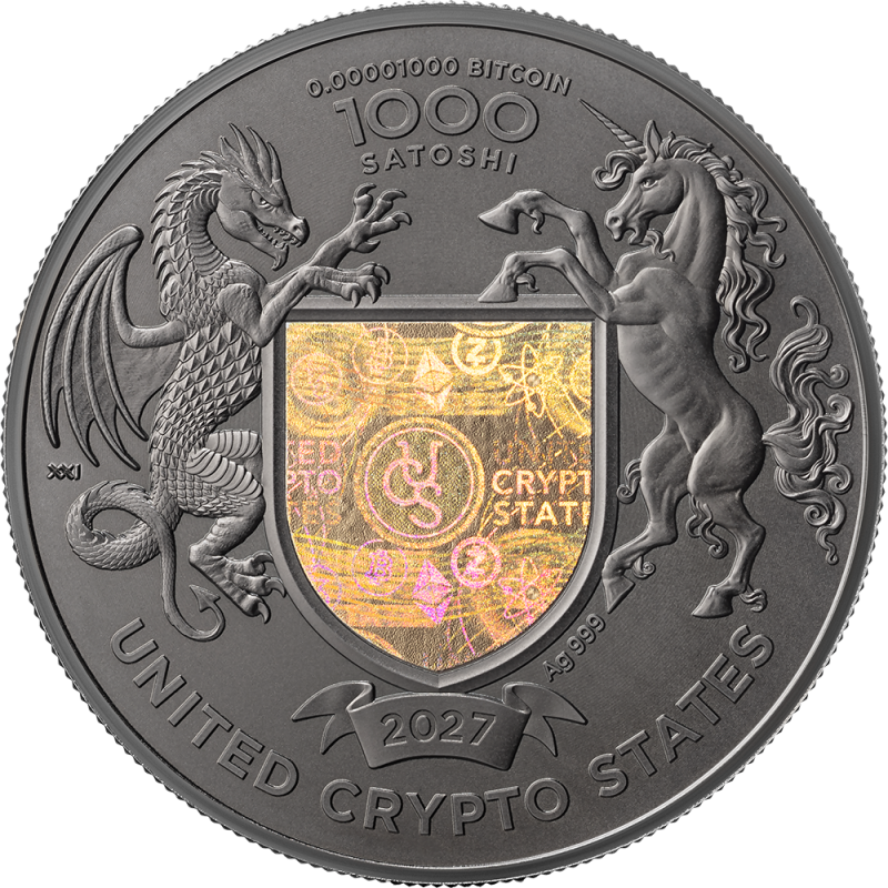 Silbermünze „United Crypto States“: Double Eagle 2026. 1 Unze – Vorderseite