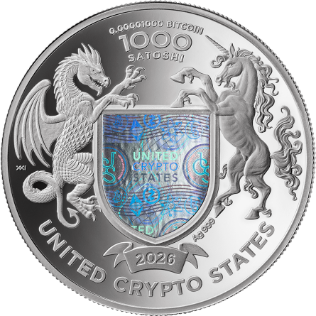 Silbermünze „United Crypto States“: Liberty 2026, 1/2 Unze – Vorderseite Silbermünze „United Crypto States“: Liberty 2026, 1/2 Unze – Vorderseite