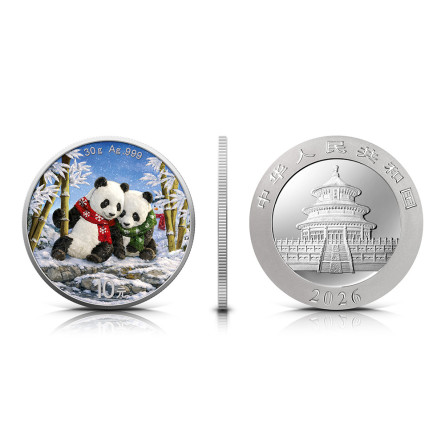 Silbermünze „Chinese Panda Four Seasons: Winter 2026“, 30 Gramm – Randprägung