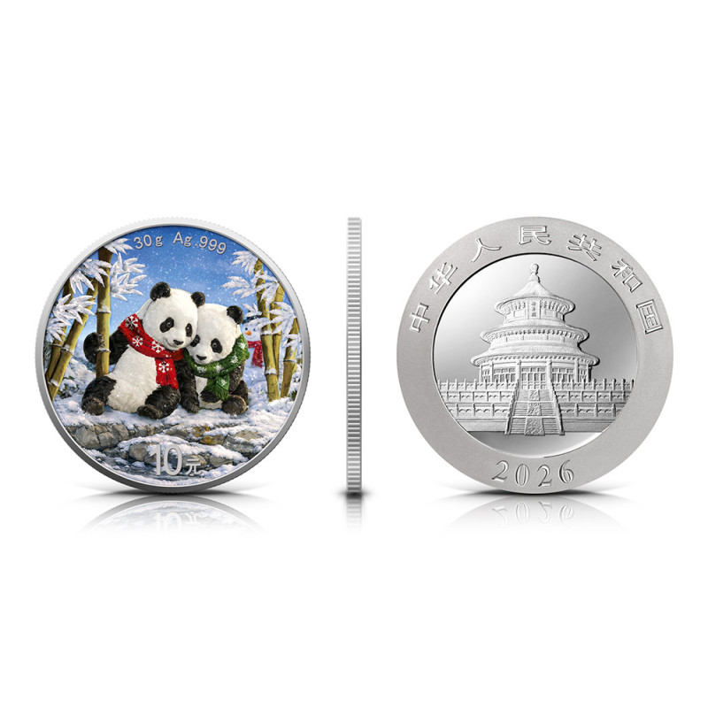 Chinese Silver Panda "Four Seasons: Winter 2026" Coin, 30 grams - edge Chinese Silver Panda "Four Seasons: Winter 2026" Coin, 30 grams - edge