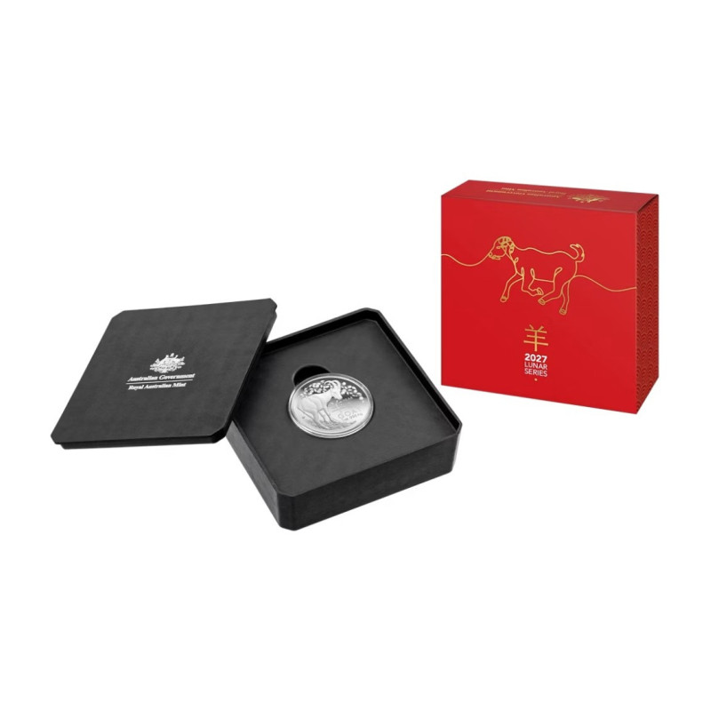 Srebrna Moneta RAM Lunar Rok Kozy 2027 Proof Domed, 1 uncja - box