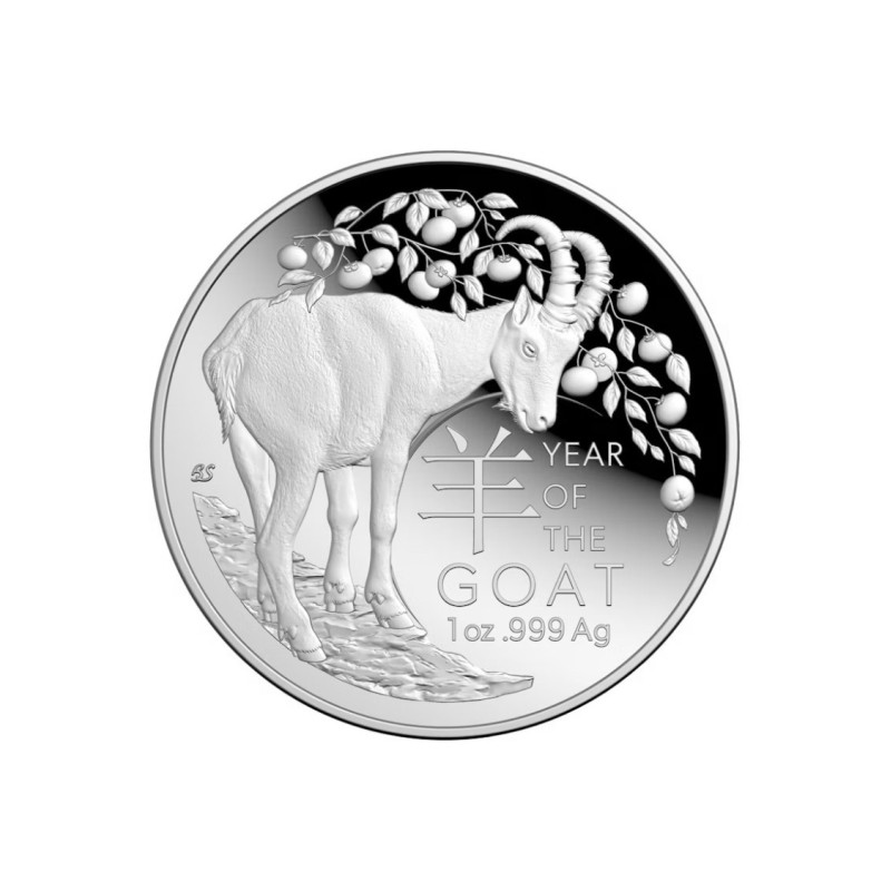 Silbermünze RAM Lunar „Jahr der Ziege“ 2027, Proof, gewölbt, 1 Unze – Vorderseite der Münze