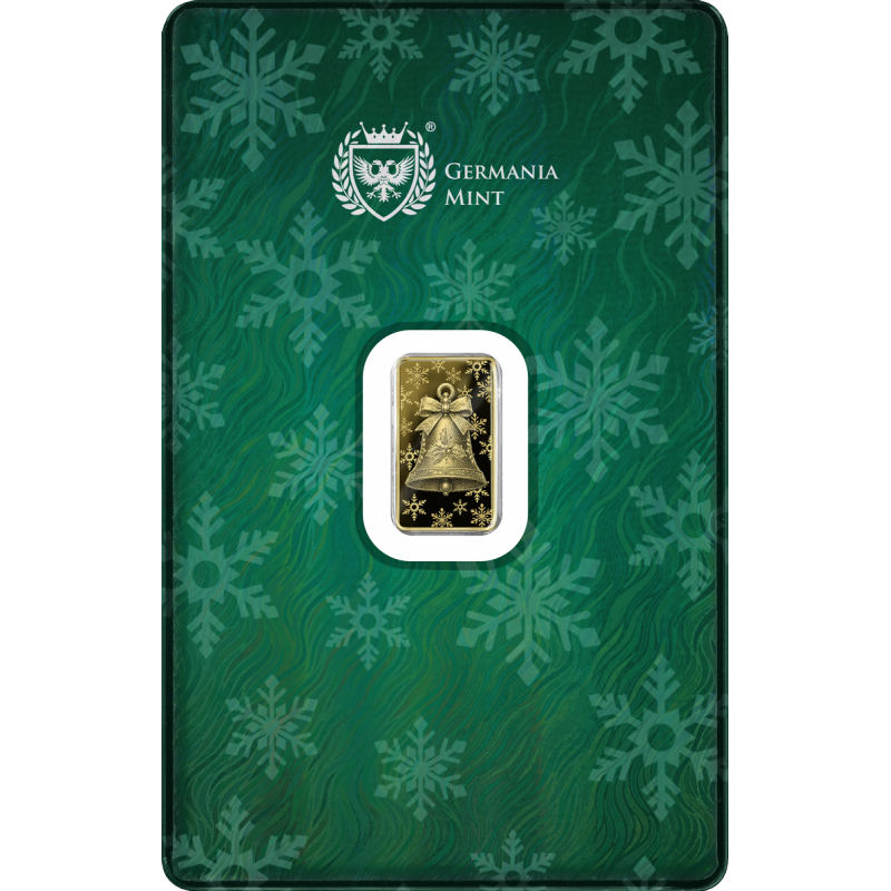 Złota Sztabka Germania Mint: Christmas Bell Proof, 1/100 uncji - card front Złota Sztabka Germania Mint: Christmas Bell Proof, 1/100 uncji - card front