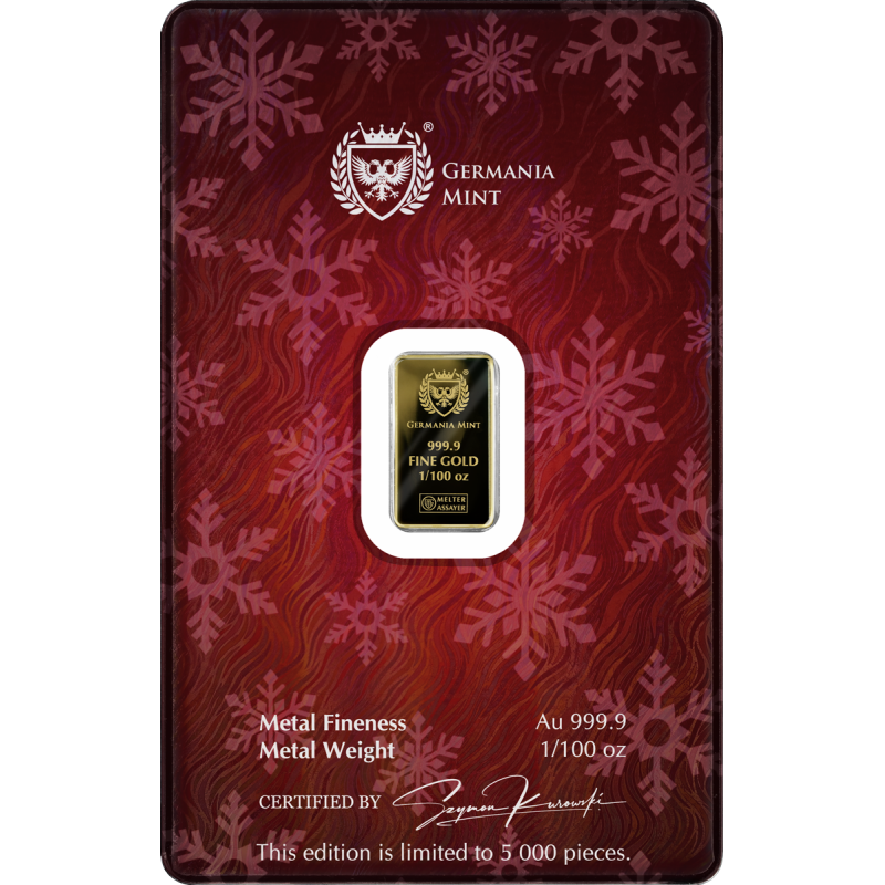 Germania Mint Candy Cane Proof Gold Bar, 1/100 ounce - back Germania Mint Candy Cane Proof Gold Bar, 1/100 ounce - back