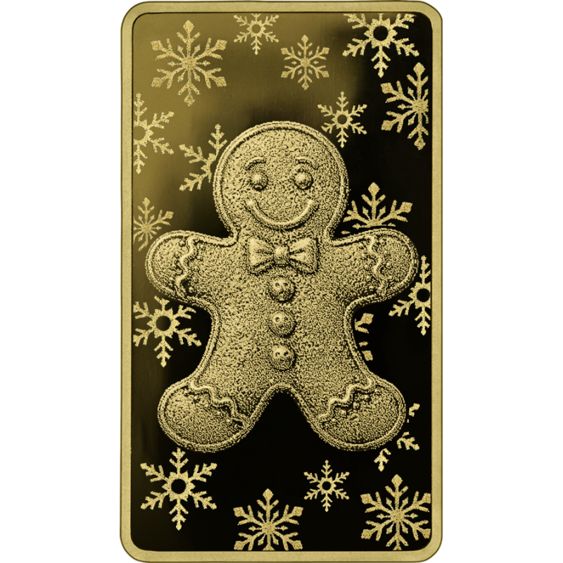 Goldbar „Germania Gingerbread Man Proof“, 1/100 Unze – Vorderseite Goldbar „Germania Gingerbread Man Proof“, 1/100 Unze – Vorderseite