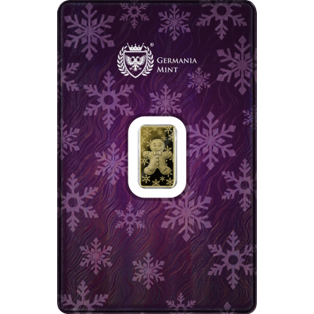 Germania Gingerbread Man Proof Gold Bar, 1/100 ounce - front of card