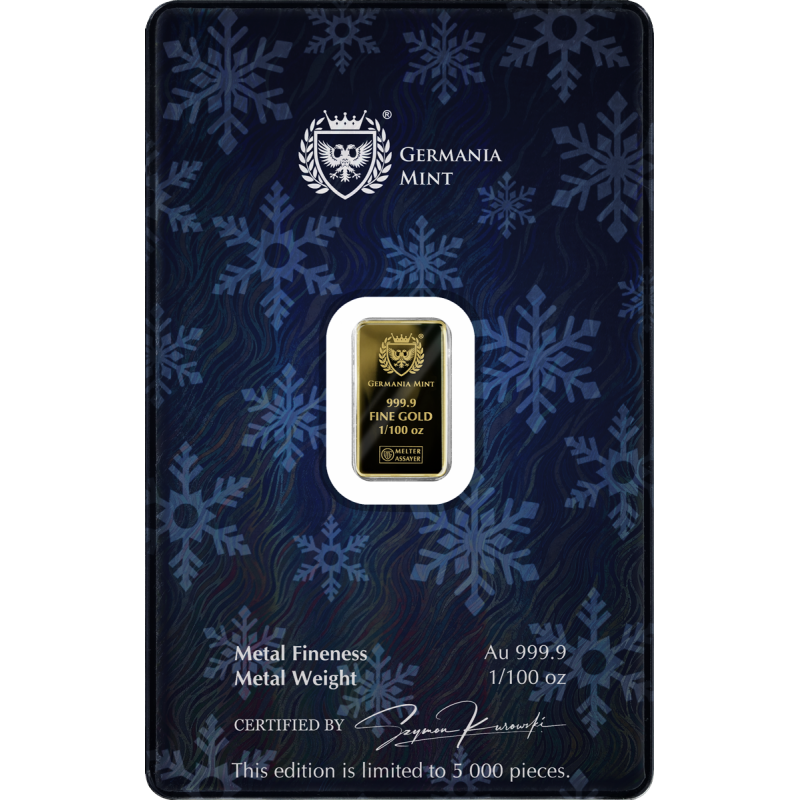 Goldbarren „Germania Mint Nutcracker Proof“, 1/100 Unze – Rückseite