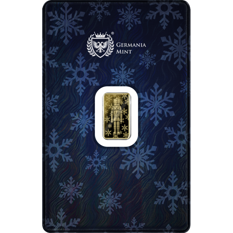 Złota Sztabka Germania Mint Nutcracker Proof, 1/100 uncji - front Złota Sztabka Germania Mint Nutcracker Proof, 1/100 uncji - front
