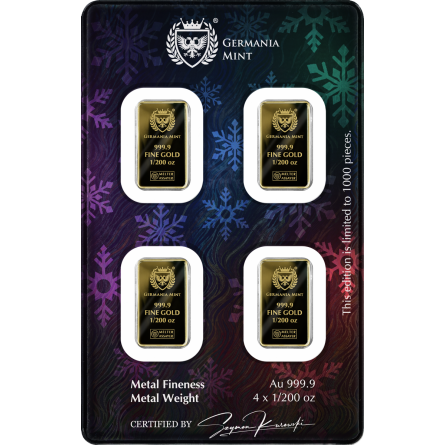 Zestaw Złotych Sztabek Germania Mint Christmas 4x 1/200 uncji - front