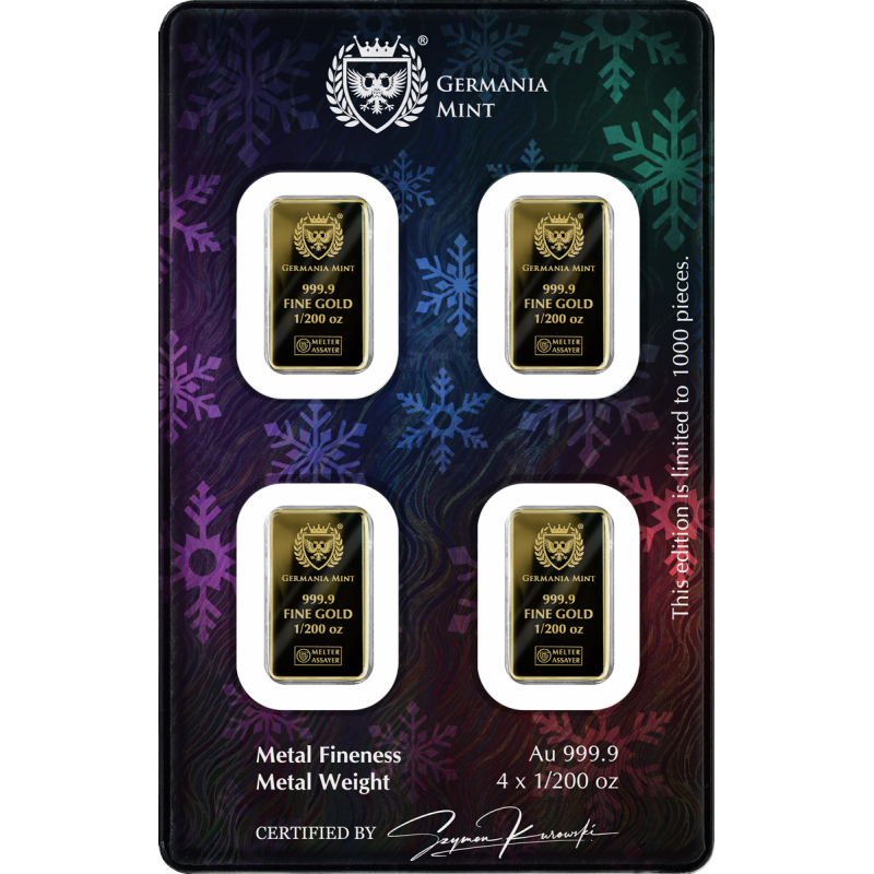 Germania Mint Weihnachts-Set mit Goldbarren, 4 x 1/200 Unzen – Rückseite