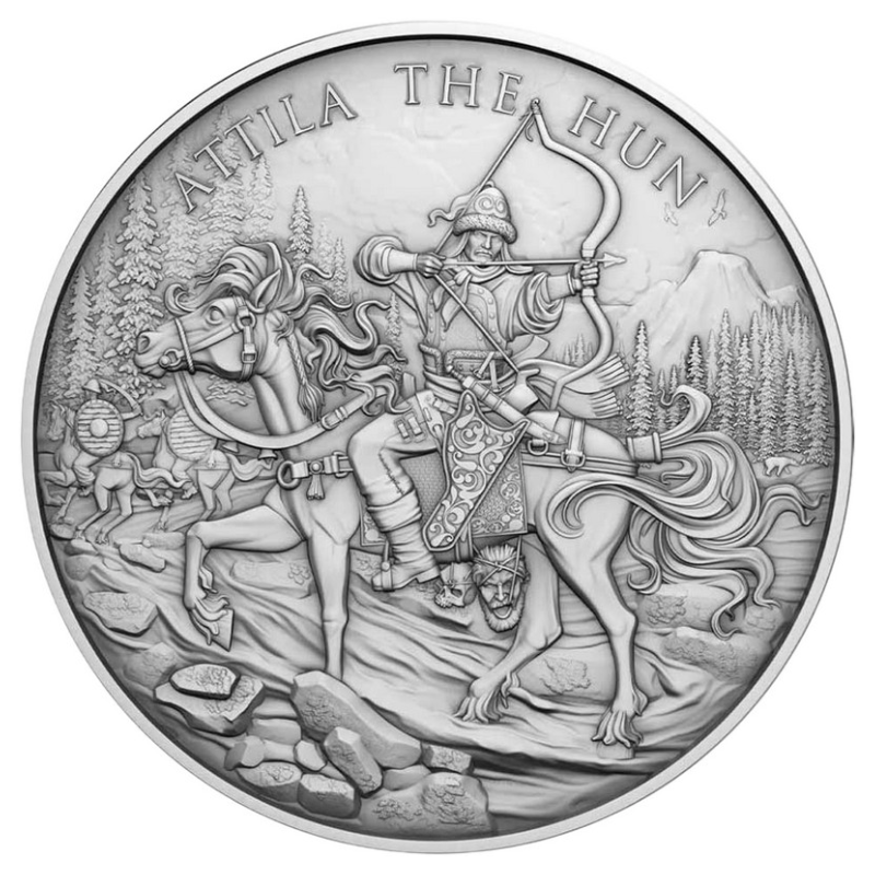 Legendary Warriors: Attila the Hun Silver Medal, 1 ounce - reverse side Legendary Warriors: Attila the Hun Silver Medal, 1 ounce - reverse side