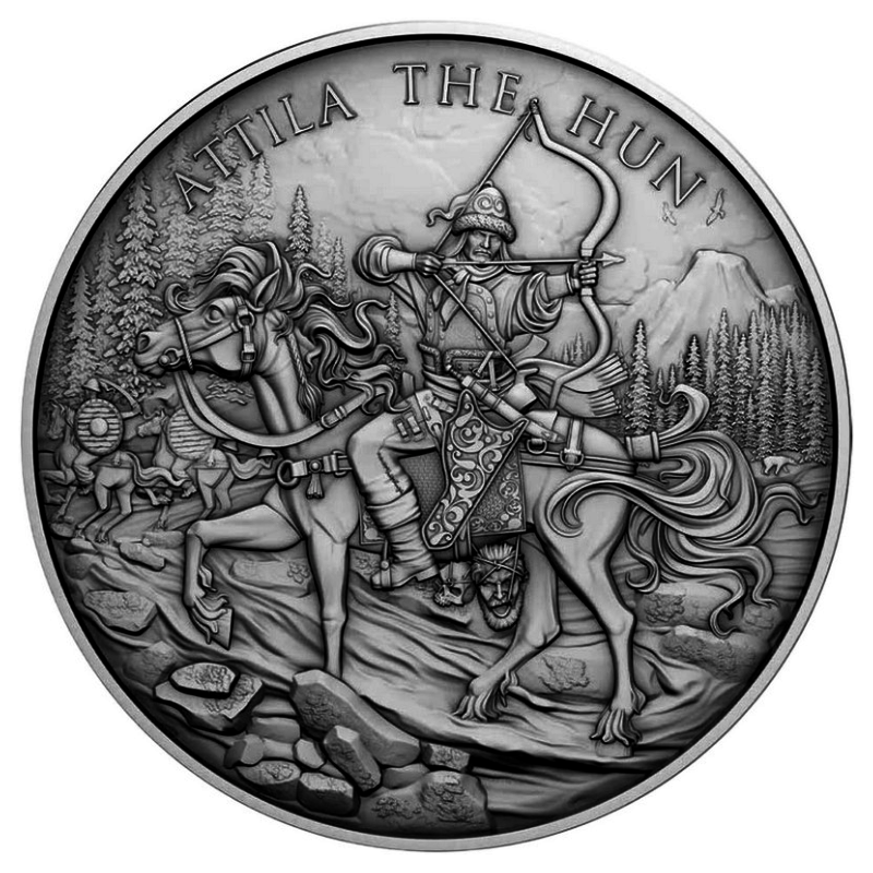Srebrny Medal Legendary Warriors: Attila the Hun Antiqued, 1 uncja - rewers Srebrny Medal Legendary Warriors: Attila the Hun Antiqued, 1 uncja - rewers
