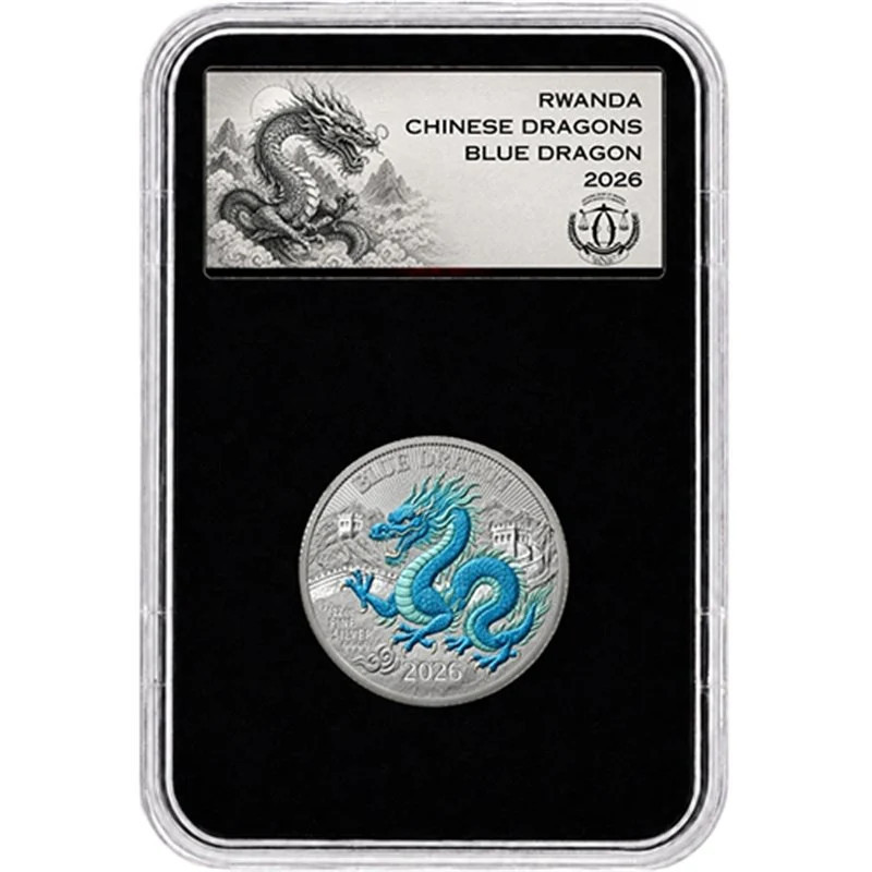 Rwanda Silver Coin, Blue Dragon 2026 Color, 1/12 ounce - reverse side