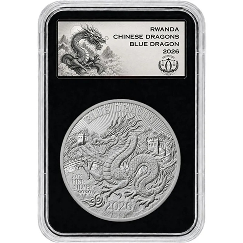 Srebrna Moneta Rwanda, Blue Dragon 2026 Reverse Proof, 1 uncja - rewers Srebrna Moneta Rwanda, Blue Dragon 2026 Reverse Proof, 1 uncja - rewers