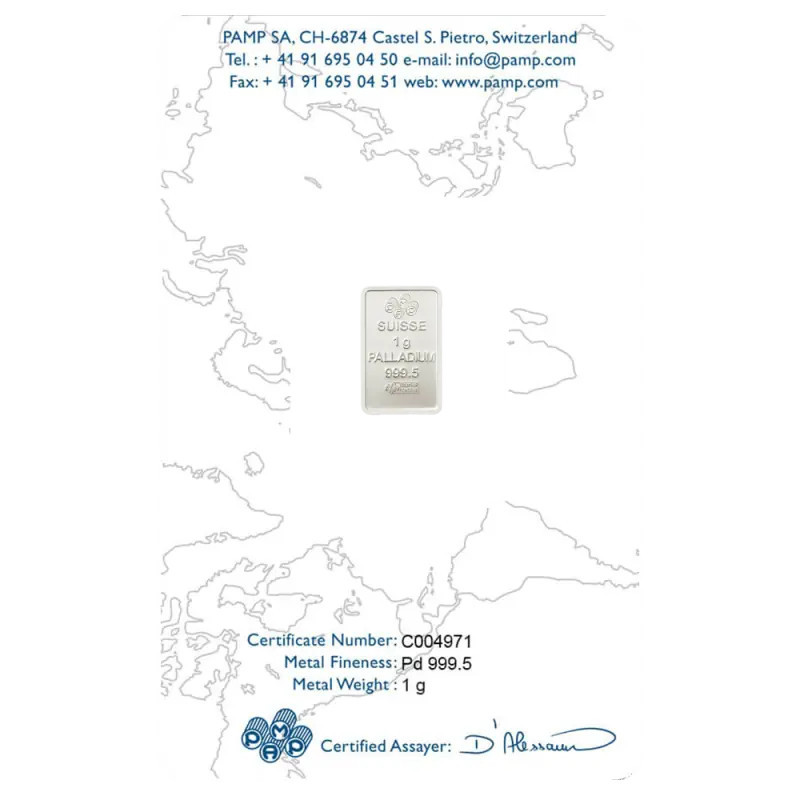 Sztabka Palladu PAMP Fortuna, 1 gram