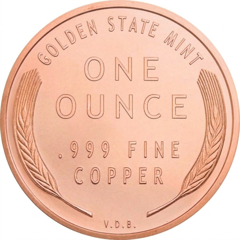 Copper Wheat Cent Medal, 1 ounce - back