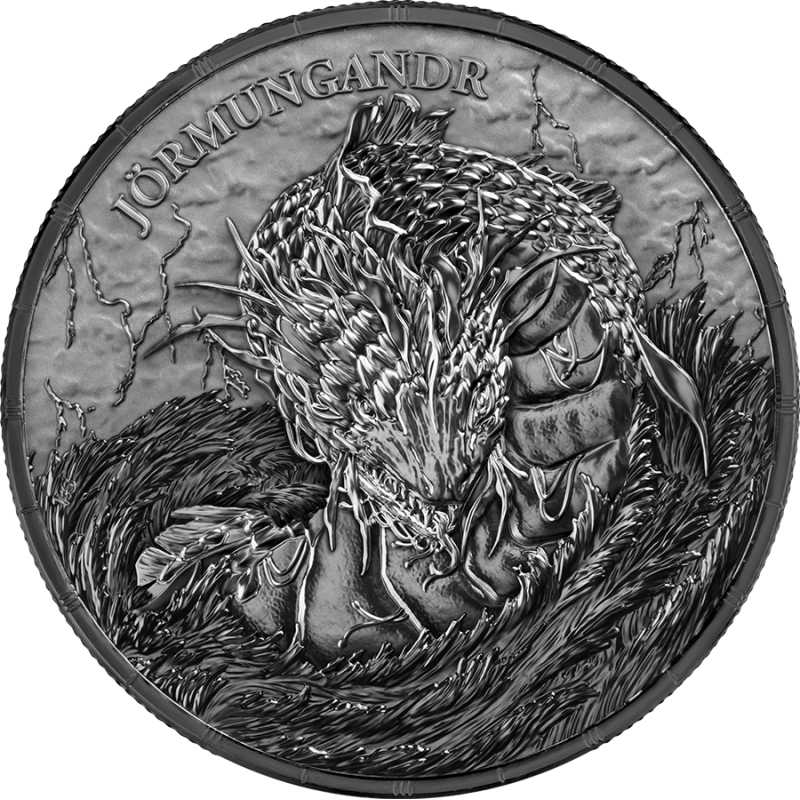 Ragnarök: Jörmungandr 2026 Silver Coin, 1 ounce (Black BU) - obverse