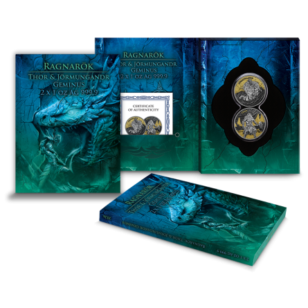 Ragnarök Silver Coin: Thor & Jörmungandr 2026 Geminus, 2x 1 ounce - box