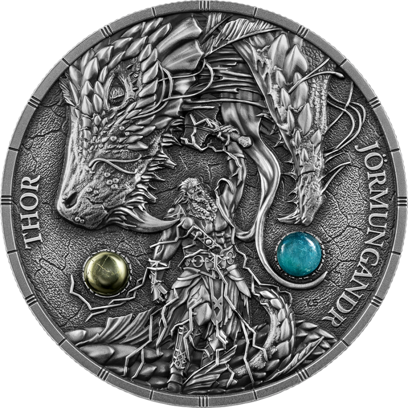 Срібна монета «Рагнарок: Тор і Йормунгандр» 2026 UHR, 2 унції — аверс 2 Срібна монета «Рагнарок: Тор і Йормунгандр» 2026 UHR, 2 унції — аверс 2