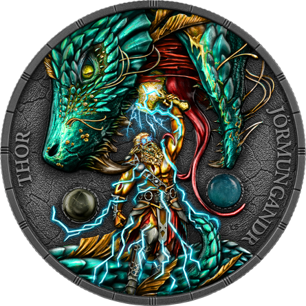 Silbermünze „Ragnarök: Thor & Jörmungandr 2026 UHR“, 2 Unzen – Vorderseite 1