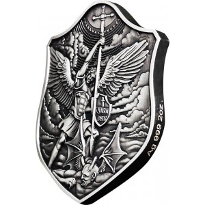 Silber St. Michael Schild Numismatische, 2 oz Rückseite