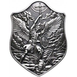 Silber St. Michael Schild Numismatische, 2 oz Rückseite