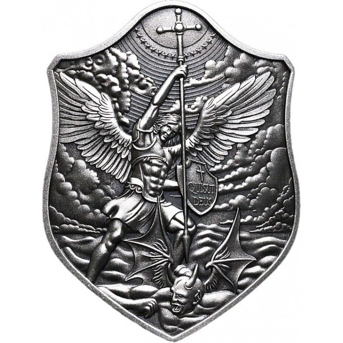 Silber St. Michael Schild Numismatische, 2 oz Rückseite