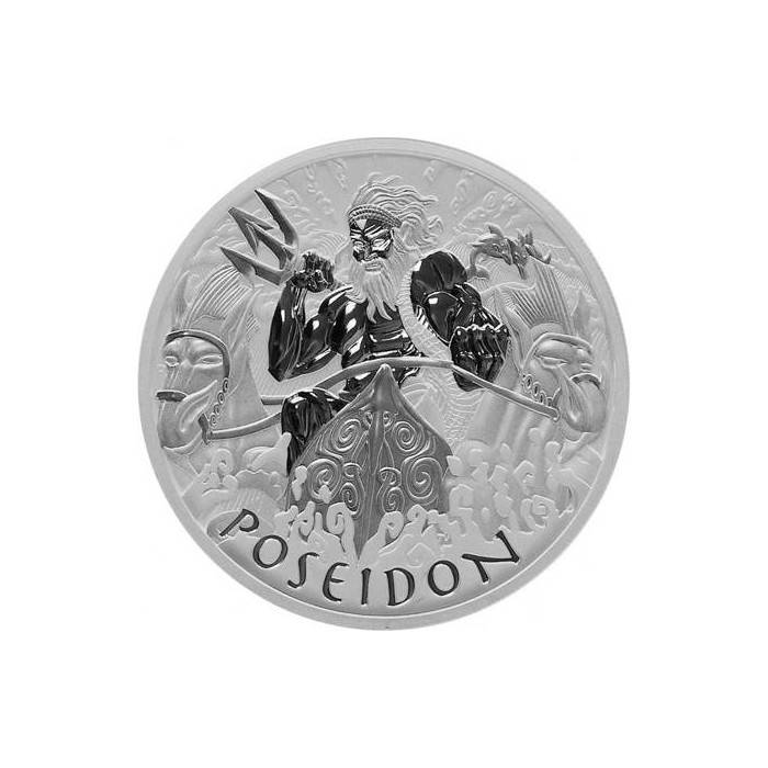 Srebrna Moneta Gods of Olympus: Posejdon 2021, 1 uncja rewers